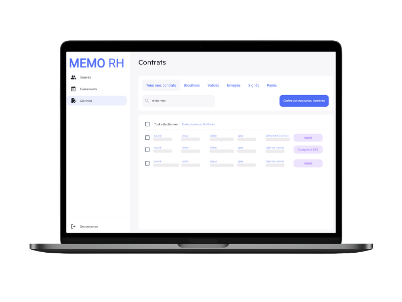 App Memo RH sur Macbook pour rédiger vos contrats d'extra 100% conformes