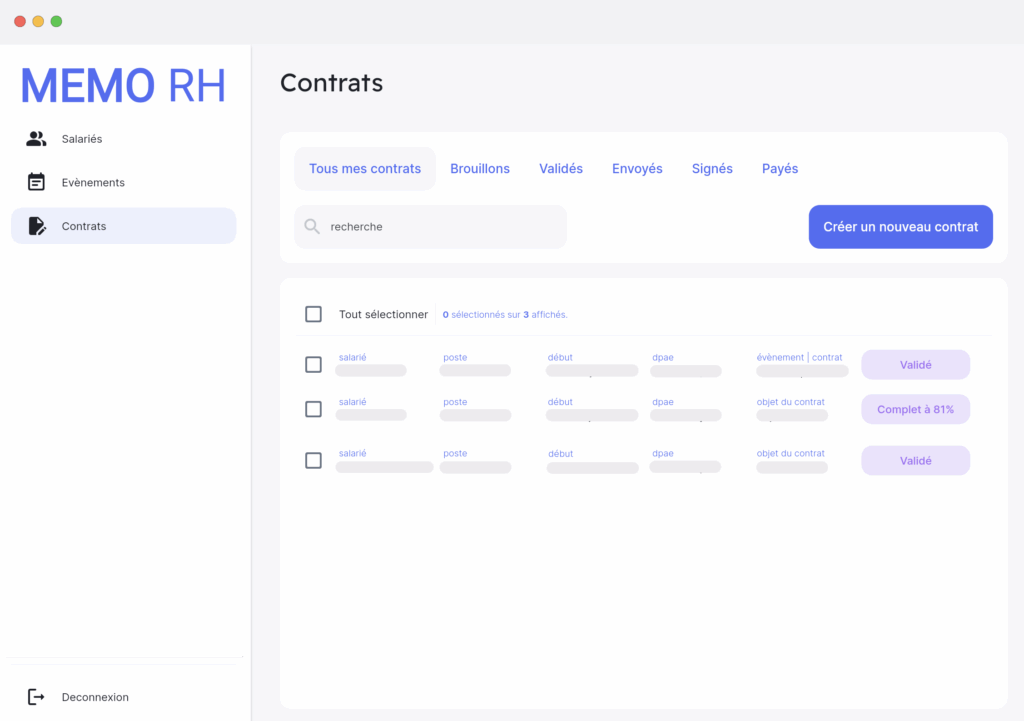 App Memo - Edition des contrat courts